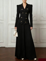 Elasticated Waist High Waisted Big Hemline Pleated Pockets Solid Color Zipper Wide Leg Pants