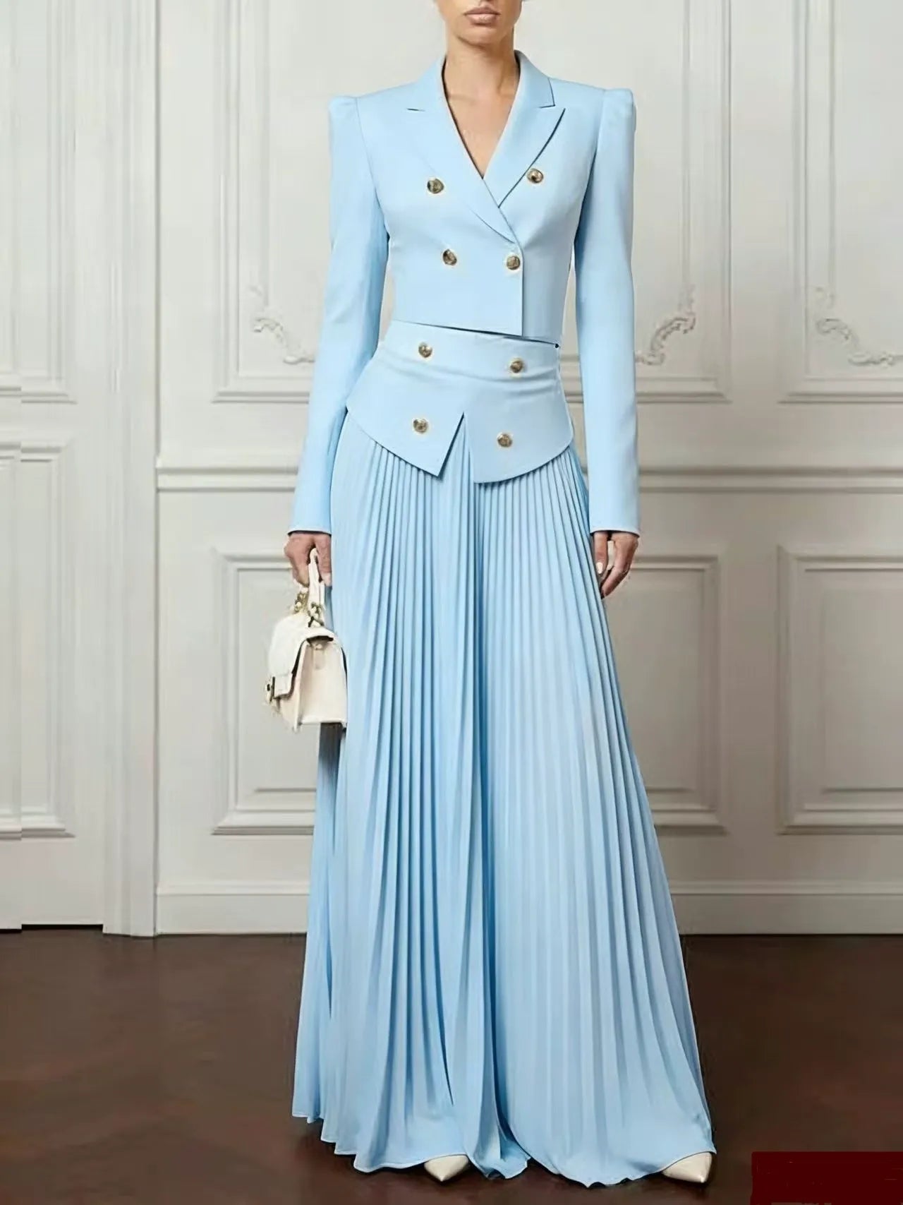 Elasticated Waist High Waisted Big Hemline Pleated Pockets Solid Color Zipper Wide Leg Pants